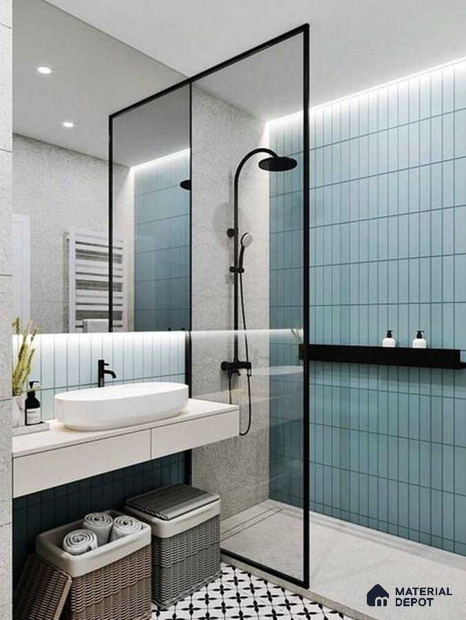 A bathroom with a large tub in the middle of the room and two sinks and two sinks on the wall next to a bathtub in front of a white wall next to a wooden stool in a white